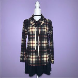 NEW Boutique Black Plaid Cowlneck Top